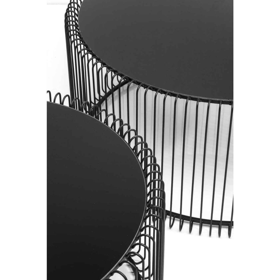 KARE DESIGN Wire Black sofabord - klart glas/sort stl, rundt (2/st)