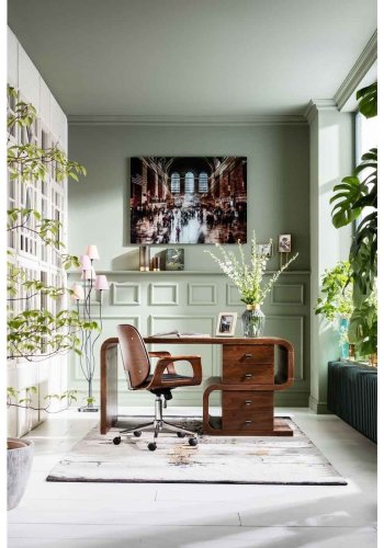 KARE DESIGN Patron Walnut kontorstol - sort polyester/valnddebrunt finér, m. armln og hjul