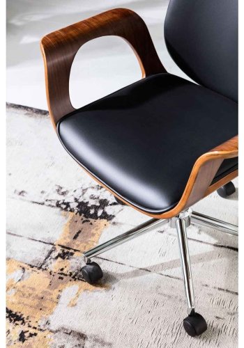 KARE DESIGN Patron Walnut kontorstol - sort polyester/valnddebrunt finér, m. armln og hjul