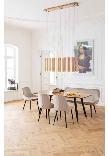 KARE DESIGN East Side spisebordsstol - skinnende sandfarvet stof og sort pulverlakeret stl