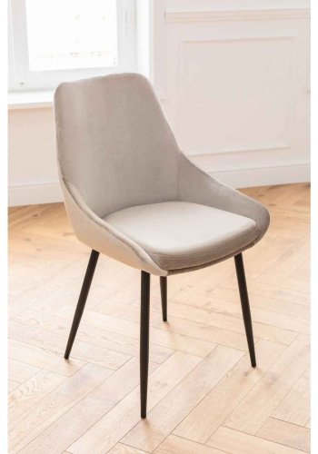 KARE DESIGN East Side spisebordsstol - skinnende sandfarvet stof og sort pulverlakeret stl