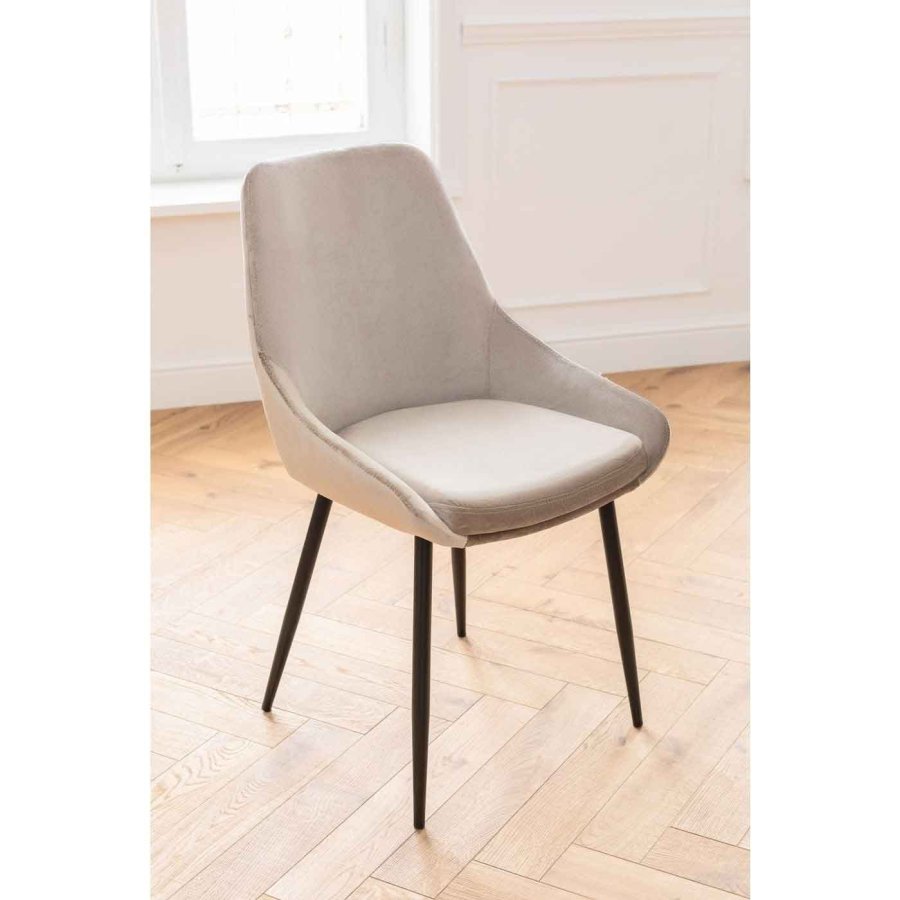 KARE DESIGN East Side spisebordsstol - skinnende sandfarvet stof og sort pulverlakeret stl