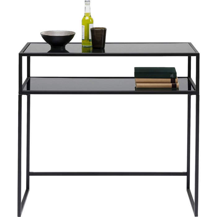 KARE DESIGN Loft konsolbord, m. 1 hylde - glas og sort stl (85x30)