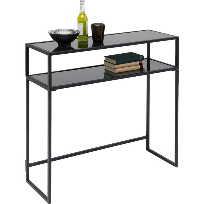 KARE DESIGN Loft konsolbord, m. 1 hylde - glas og sort stl (85x30)