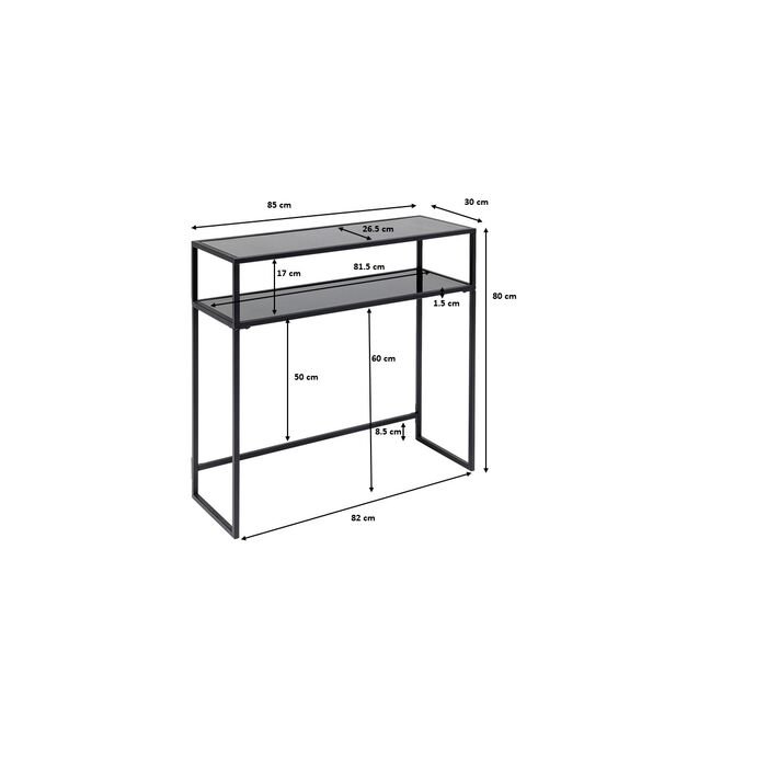 KARE DESIGN Loft konsolbord, m. 1 hylde - glas og sort stl (85x30)