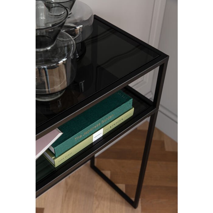 KARE DESIGN Loft konsolbord, m. 1 hylde - glas og sort stl (85x30)