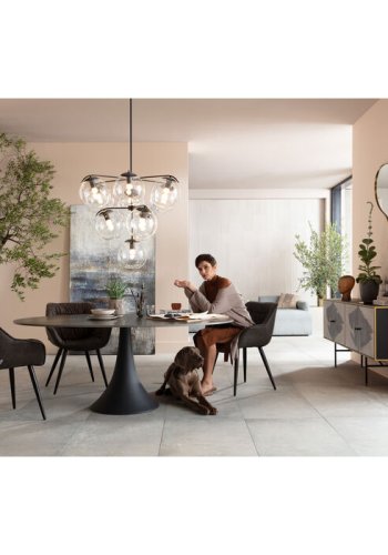 KARE DESIGN Grande Possibilita spisebord, oval - keramik dolomit og sort aluminium (180x200) 