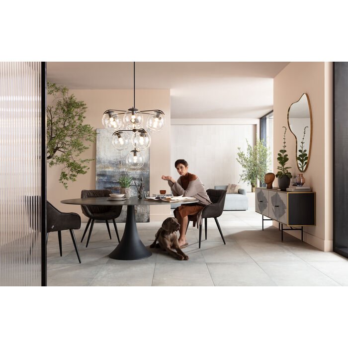 KARE DESIGN Grande Possibilita spisebord, oval - keramik dolomit og sort aluminium (180x200) 