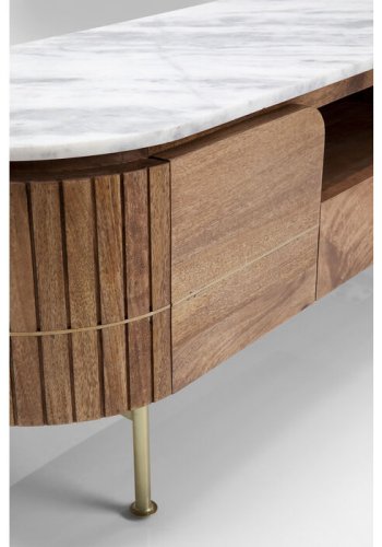 KARE DESIGN Grace TV-bord, m. 2 lger og 1 skuffe - marmor, natur mangotr og stl (145x42)