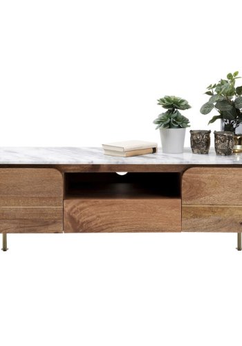 KARE DESIGN Grace TV-bord, m. 2 lger og 1 skuffe - marmor, natur mangotr og stl (145x42)