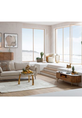 KARE DESIGN Grace TV-bord, m. 2 lger og 1 skuffe - marmor, natur mangotr og stl (145x42)