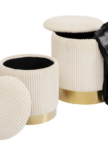 KARE DESIGN Plush skammel, m. opbevaringsplads, rund - creme fljl og guld stl (st af 2)