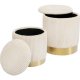 KARE DESIGN Plush skammel, m. opbevaringsplads, rund - creme fljl og guld stl (st af 2)
