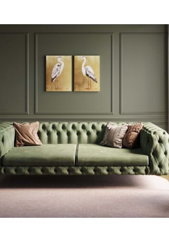 KARE DESIGN Bellissima 3 pers. sofa, Chesterfield, m. 2 puder - grn fljl og messing stl