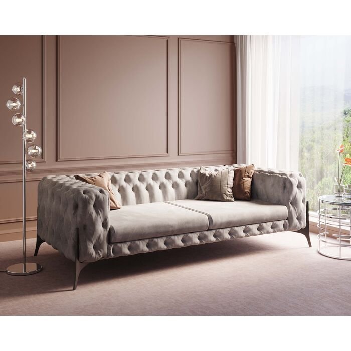 KARE DESIGN Bellissima 3 pers. sofa, Chesterfield, m. 2 puder - beige fljl og stl