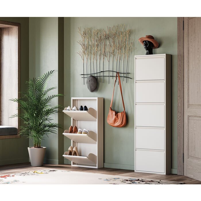 KARE DESIGN Caruso 5 skoskab, m. 5 lger - creme stl (H:173)