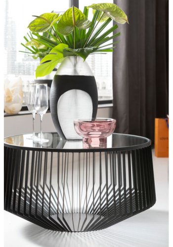 KARE DESIGN Corinne sofabord, rund - klar glas og sort stl (80)