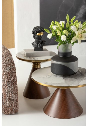 KARE DESIGN Cono sofabord, rund - hvid/gr stentj, brun repapir og guld stl (50)