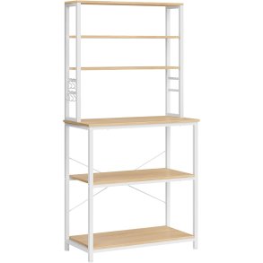 VASAGLE kkkenreol, m. 6 hylder, 6 kroge - natur spnplade og hvid stl