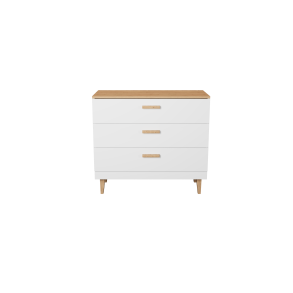 KOCOT Denver kommode, m. 3 skuffer - hvid spnplade og natur hickory/egetr