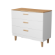 KOCOT Denver kommode, m. 3 skuffer - hvid spnplade og natur hickory/egetr