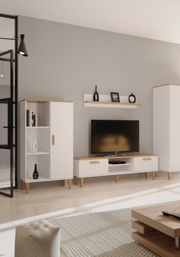 KOCOT Denver bogreol, m. 1 lge og 4 hylder - hvid og natur hickory spnplader