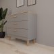 KOCOT Denver kommode, m. 3 skuffer - chinchilla gr spnplade og natur hickory/egetr 