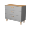 KOCOT Denver kommode, m. 3 skuffer - chinchilla gr spnplade og natur hickory/egetr 
