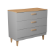 KOCOT Denver kommode, m. 3 skuffer - chinchilla gr spnplade og natur hickory/egetr 