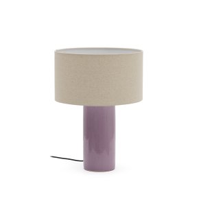 KAVE HOME Tonerisk keramisk bordlampe med lilla finish og bomuld