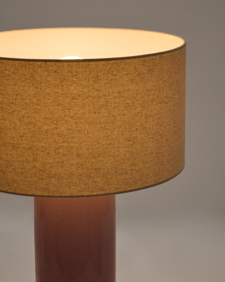 KAVE HOME Tonerisk keramisk bordlampe med lilla finish og bomuld