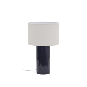 KAVE HOME Tonerisk keramisk bordlampe med bl finish og bomuld