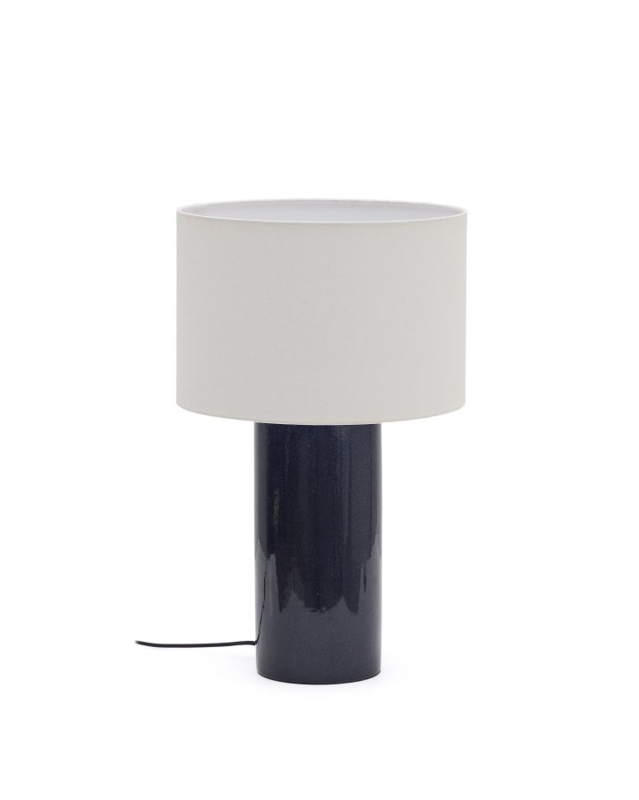 KAVE HOME Tonerisk keramisk bordlampe med bl finish og bomuld
