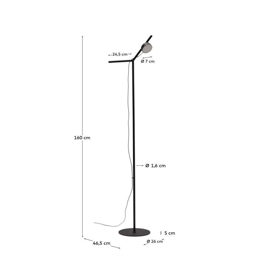 KAVE HOME Orey sort metal gulvlampe med multi-position spotlight