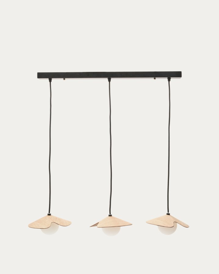  KAVE HOME Wilara loftslampe i egetrsfiner med 3 hvide rgglaskugler