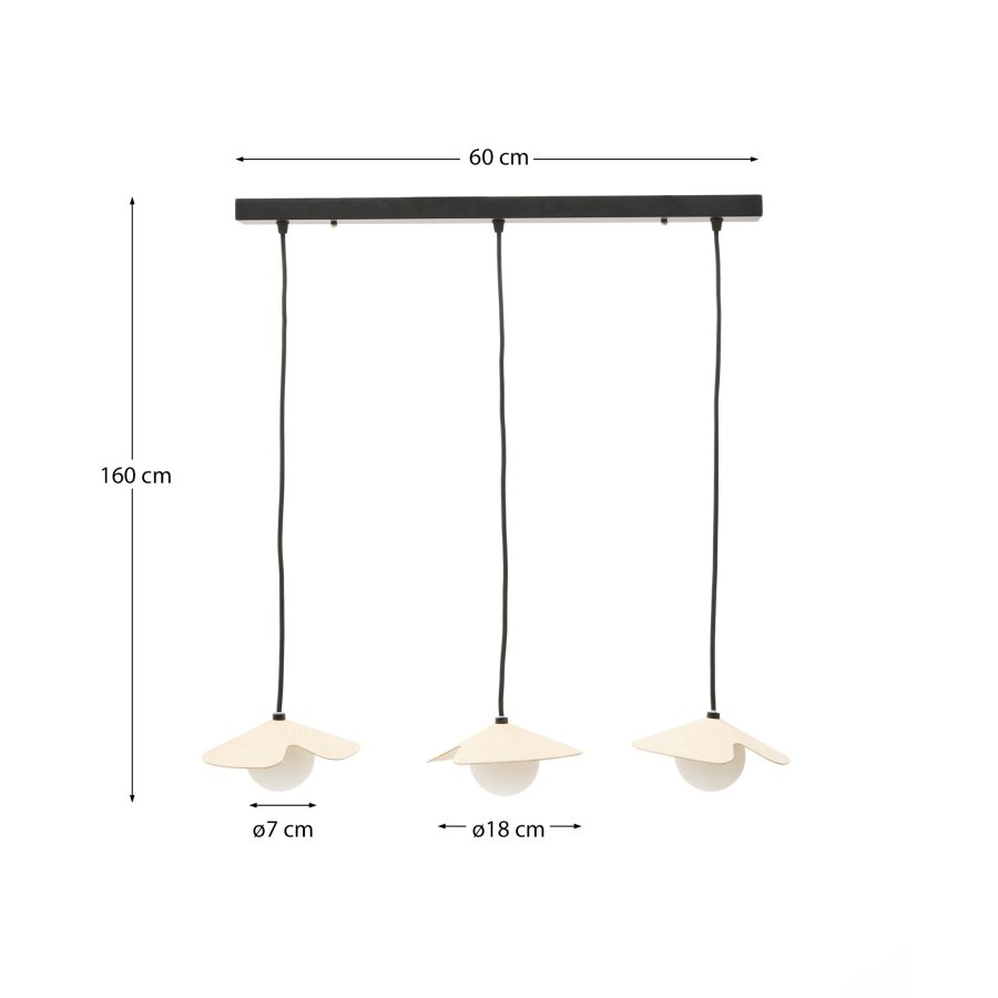  KAVE HOME Wilara loftslampe i egetrsfiner med 3 hvide rgglaskugler