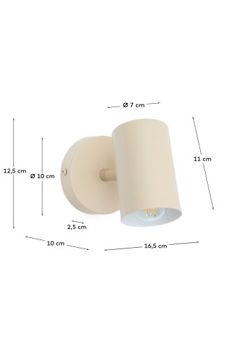 KAVE HOME Manie vgmonteret metallampe med beige struktureret finish