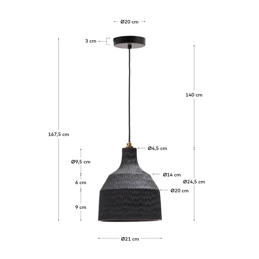 KAVE HOME Amire loftlampe, rund - sort tr (21)