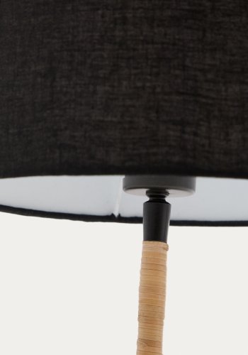 KAVE HOME Pina bordlampe i metal og rattan med en sort bomuldslampeskrm