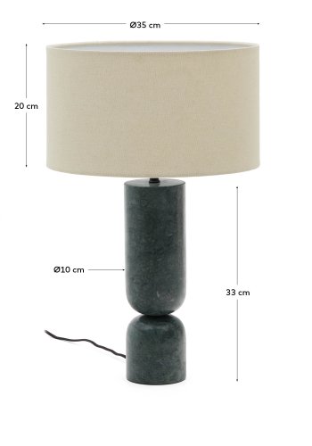 KAVE HOME Vex bordlampe i grn marmor med en gr hrskrm