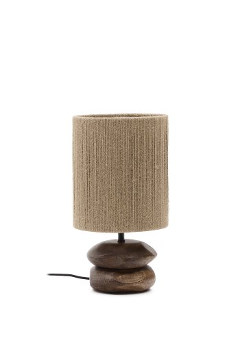 KAVE HOME Kor bordlampe lavet af jute og akacietr i mrk finish