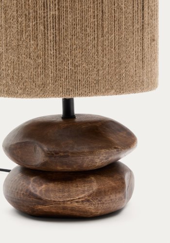 KAVE HOME Kor bordlampe lavet af jute og akacietr i mrk finish