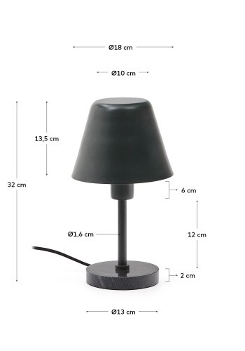KAVE HOME Calina bordlampe - grn metal og sort marmor