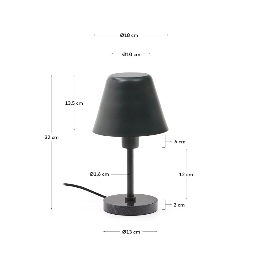 KAVE HOME Calina bordlampe - grn metal og sort marmor