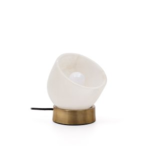 KAVE HOME Shenli bordlampe i alabast og metal med messingfinish