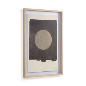 KAVE HOME Naira circular billede - glas, beige og sort lrred, polystyren (90x60)