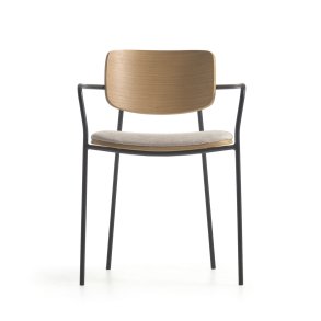 KAVE HOME Maureen spisebordsstol, m. armln - natur egetrsfiner, stof og sort metal