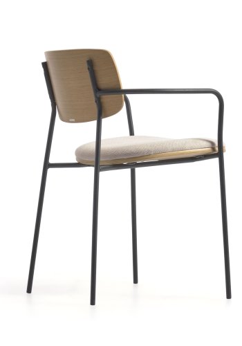 KAVE HOME Maureen spisebordsstol, m. armln - natur egetrsfiner, stof og sort metal