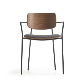 KAVE HOME Maureen spisebordsstol, m. armln - brun valndfiner, stof og sort metal
