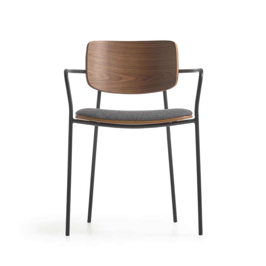 KAVE HOME Maureen spisebordsstol, m. armln - brun valndfiner, stof og sort metal